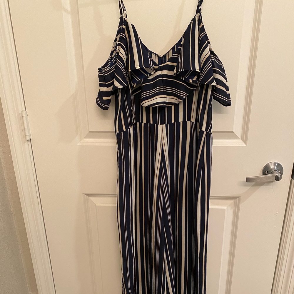 Japna Jumpsuit: Blue/White Striped - Size: Large